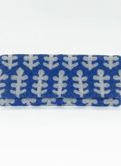 Beaded Clutch- Fern White Blue