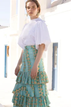 Ruffle Maxi Skirt- Ascot Teal