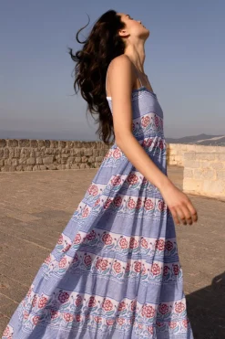Smocked Back Maxi- Borrego Navy
