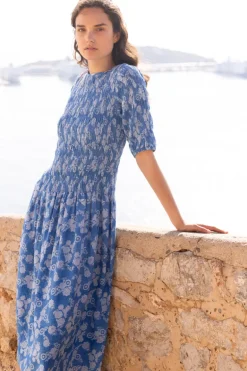 Smocked Drop Waist Maxi- Pretoria Navy
