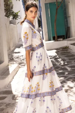 V-Neck Cuffed Maxi- Napa Blue